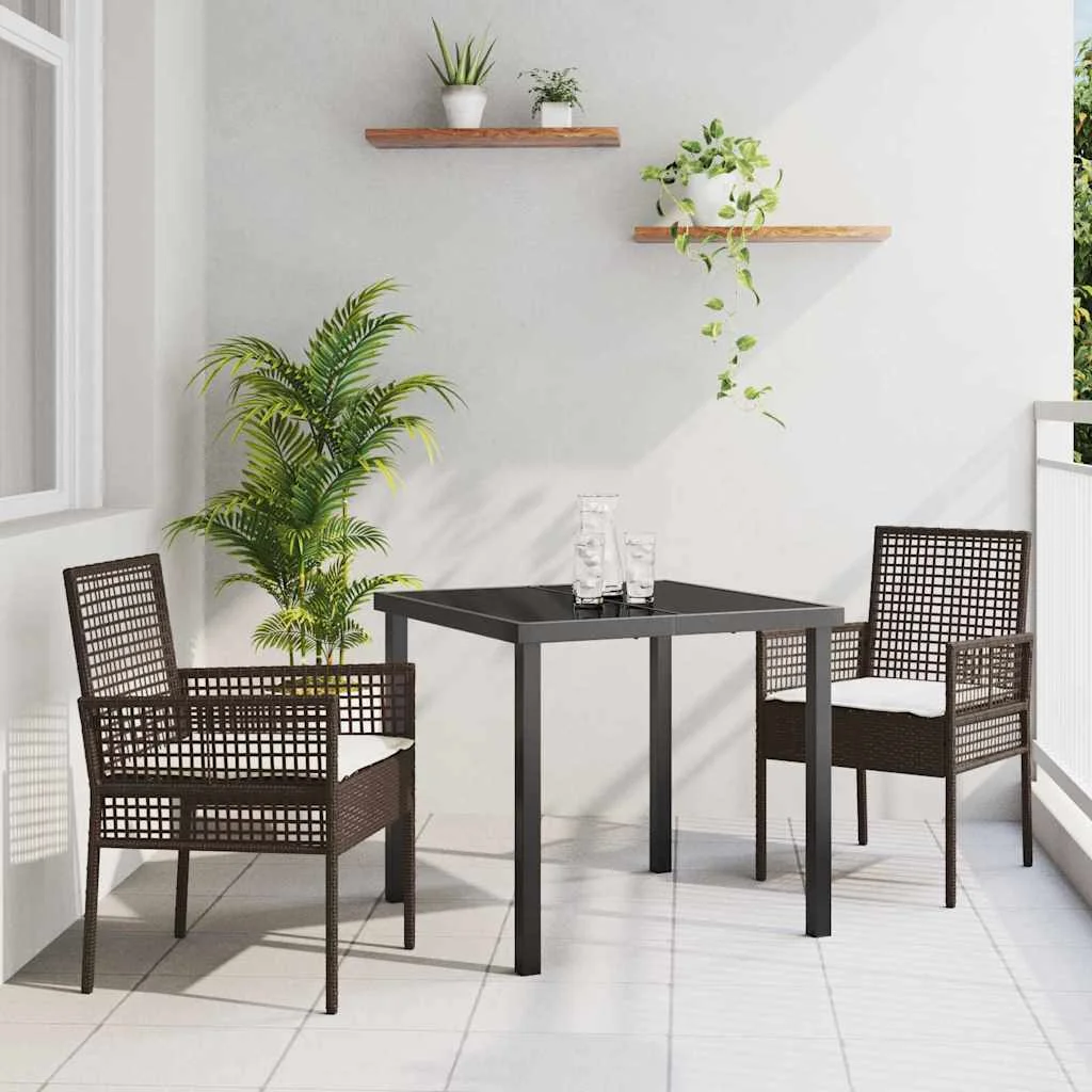 Záhradný jedálenský set s vankúšom 3 pcs Hnedá polyratan