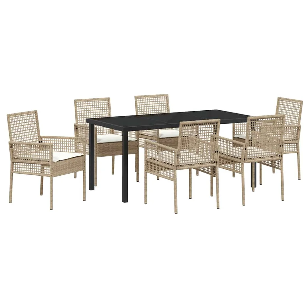Záhradný jedálenský set s vankúšom 7 pcs Béžová polyratan