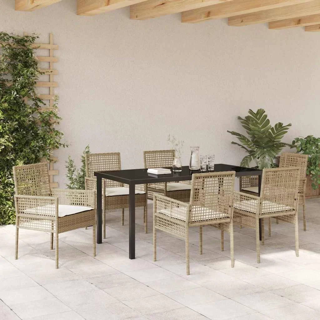 Záhradný jedálenský set s vankúšom 7 pcs Béžová polyratan