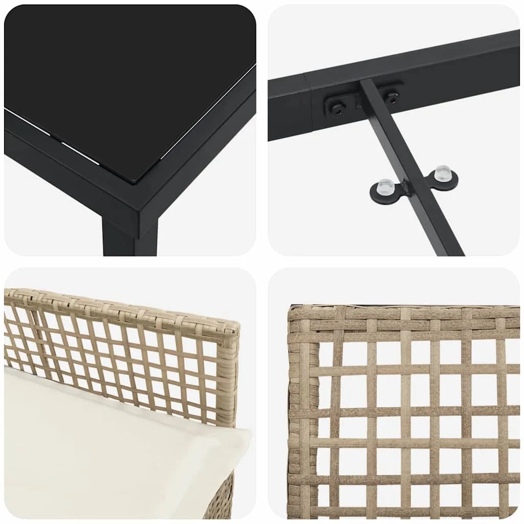 Záhradný jedálenský set s vankúšom 7 pcs Béžová polyratan