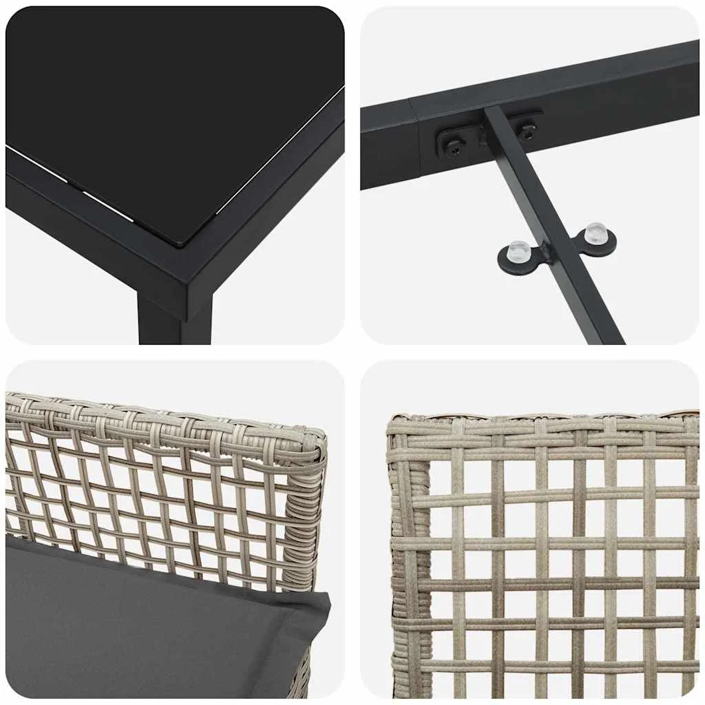 Záhradný jedálenský set s vankúšom 7 pcs Svetlosivá Poly ratan