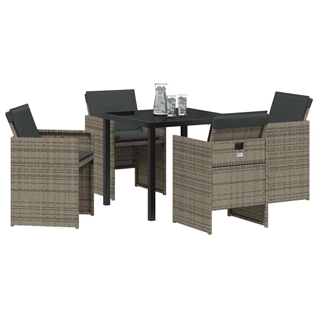 Záhradný jedálenský set s vankúšom 5 pcs Sivá Poly ratan