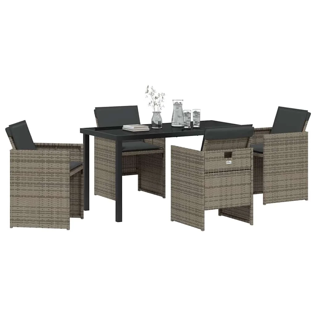 Záhradný jedálenský set s vankúšom 5 pcs Sivá Poly ratan