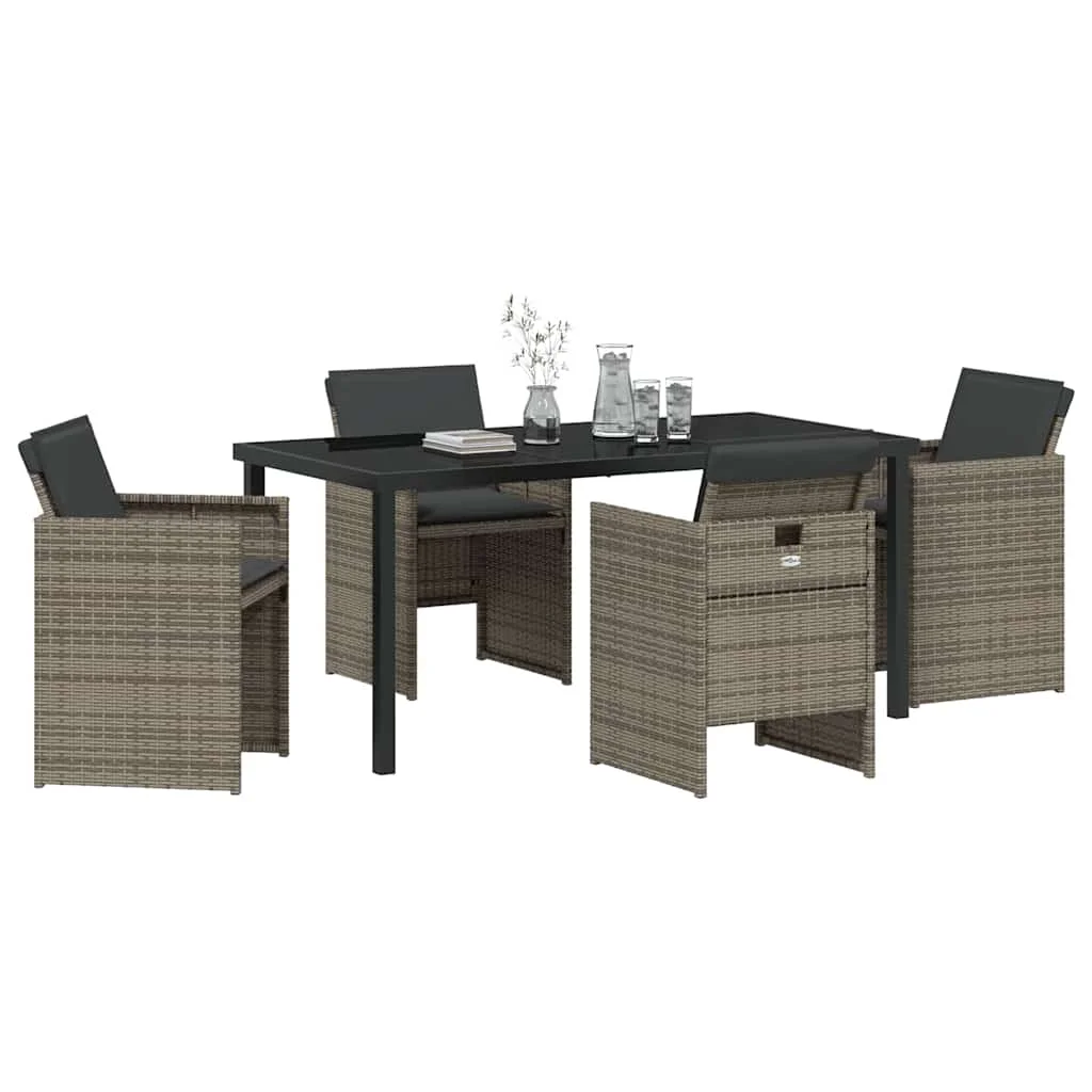 Záhradný jedálenský set s vankúšom 5 pcs Sivá Poly ratan