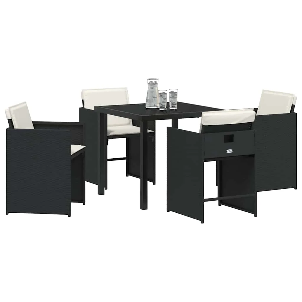 Záhradný jedálenský set s vankúšom 5 pcs Čierna polyratan