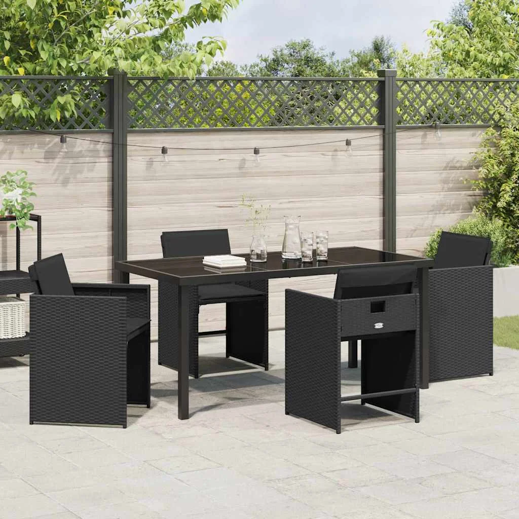 Záhradný jedálenský set s vankúšom 5 pcs Čierna polyratan