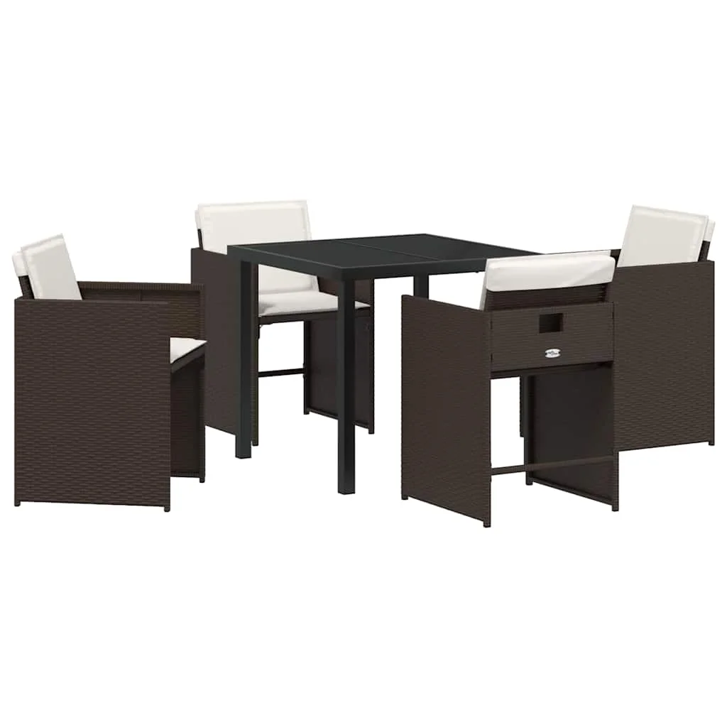Záhradný jedálenský set s vankúšom 5 pcs Hnedá polyratan