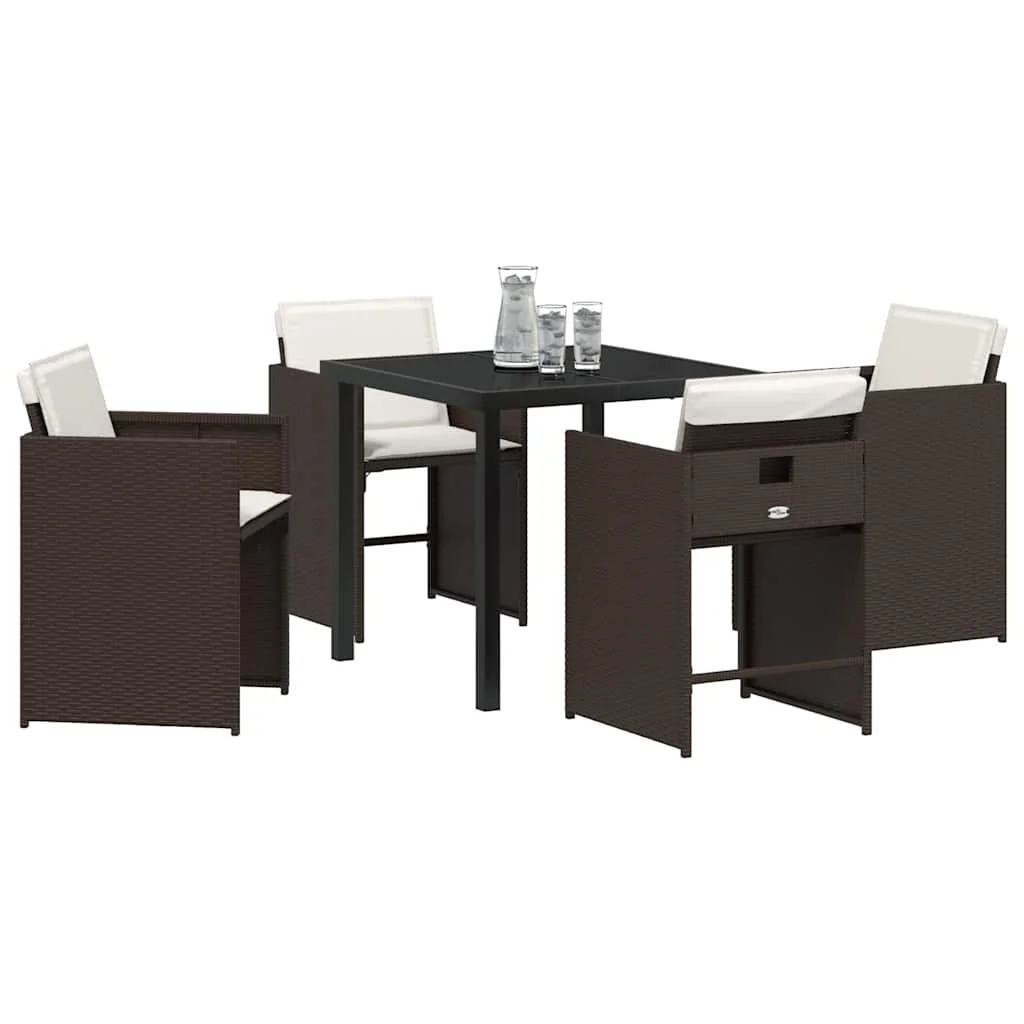 Záhradný jedálenský set s vankúšom 5 pcs Hnedá polyratan