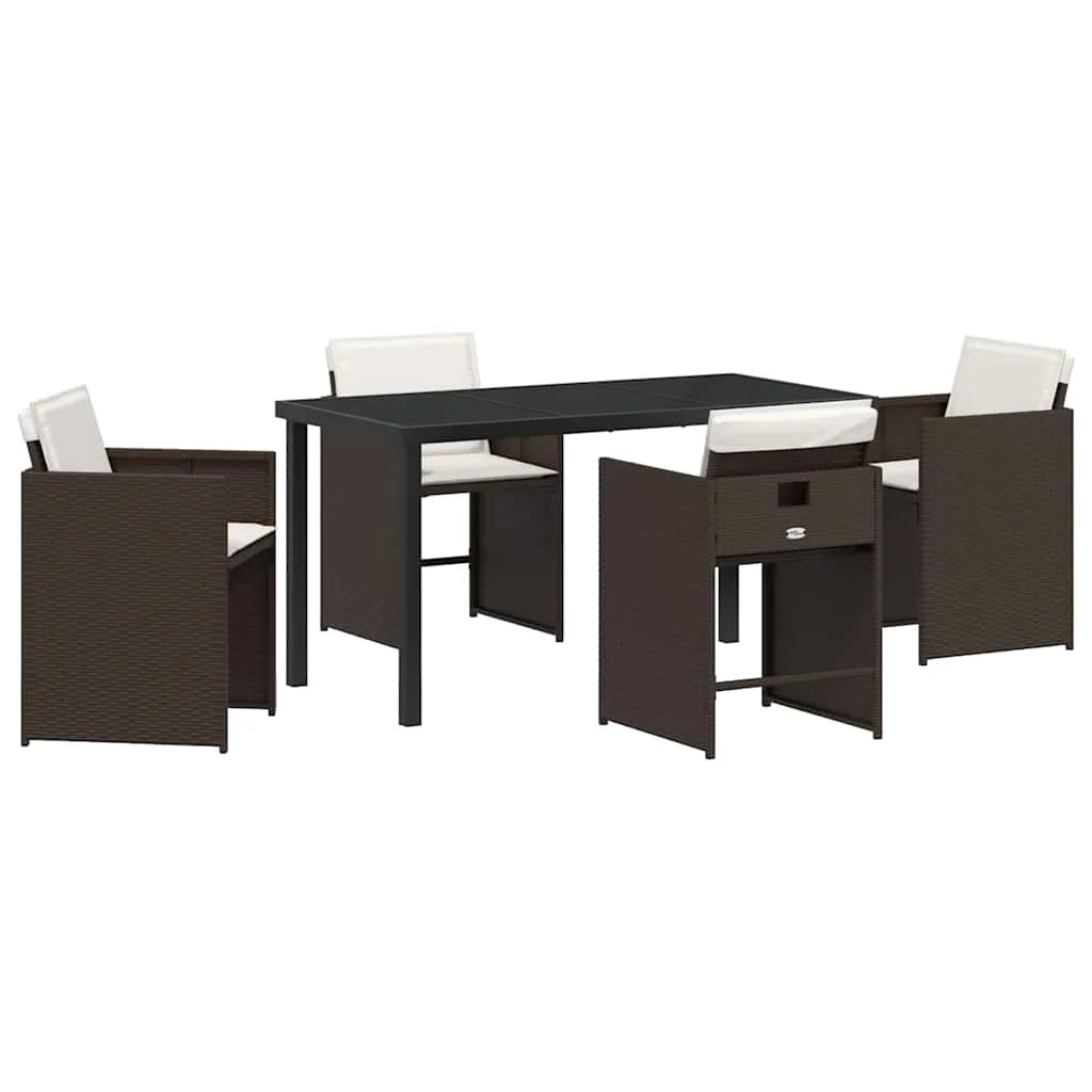 Záhradný jedálenský set s vankúšom 5 pcs Hnedá polyratan