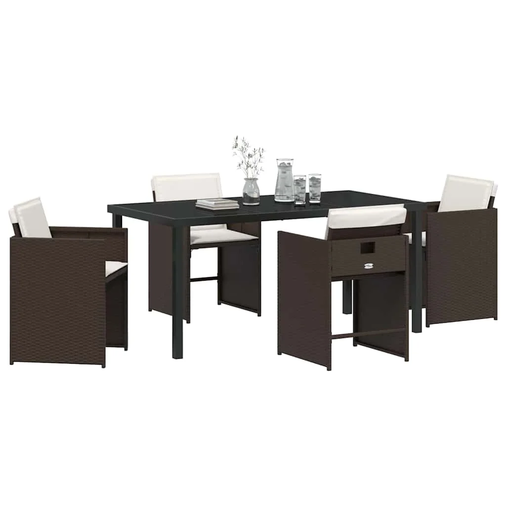 Záhradný jedálenský set s vankúšom 5 pcs Hnedá polyratan