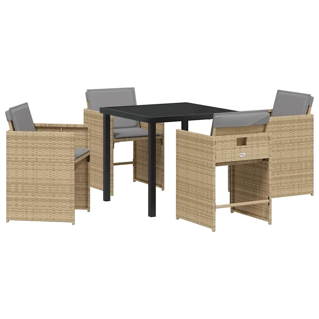 Záhradný jedálenský set s vankúšom 5 pcs Béžová polyratan