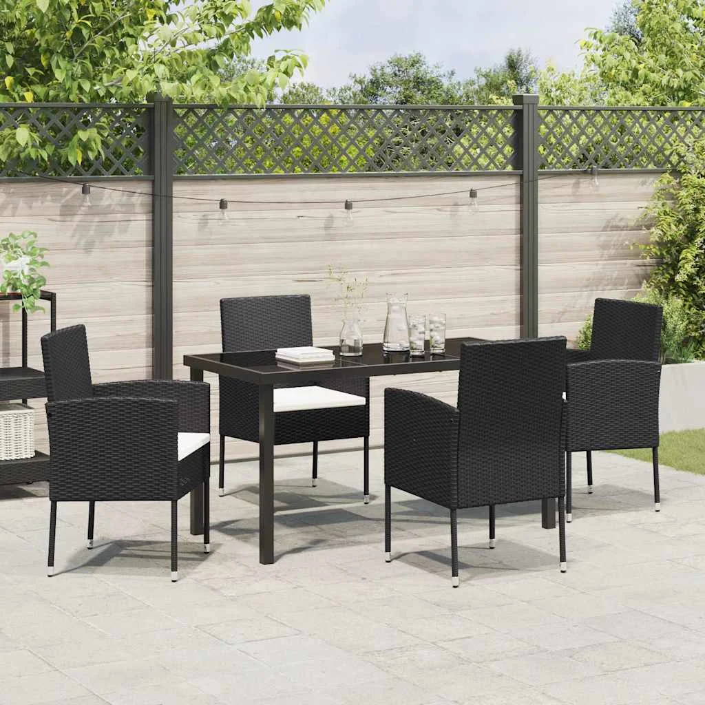 Záhradný jedálenský set s vankúšom 5 pcs Čierna polyratan