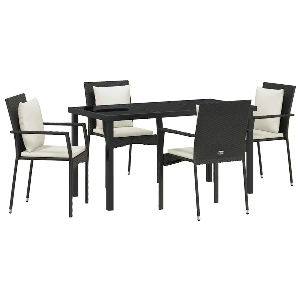 Záhradný jedálenský set s vankúšom 5 pcs Čierna polyratan