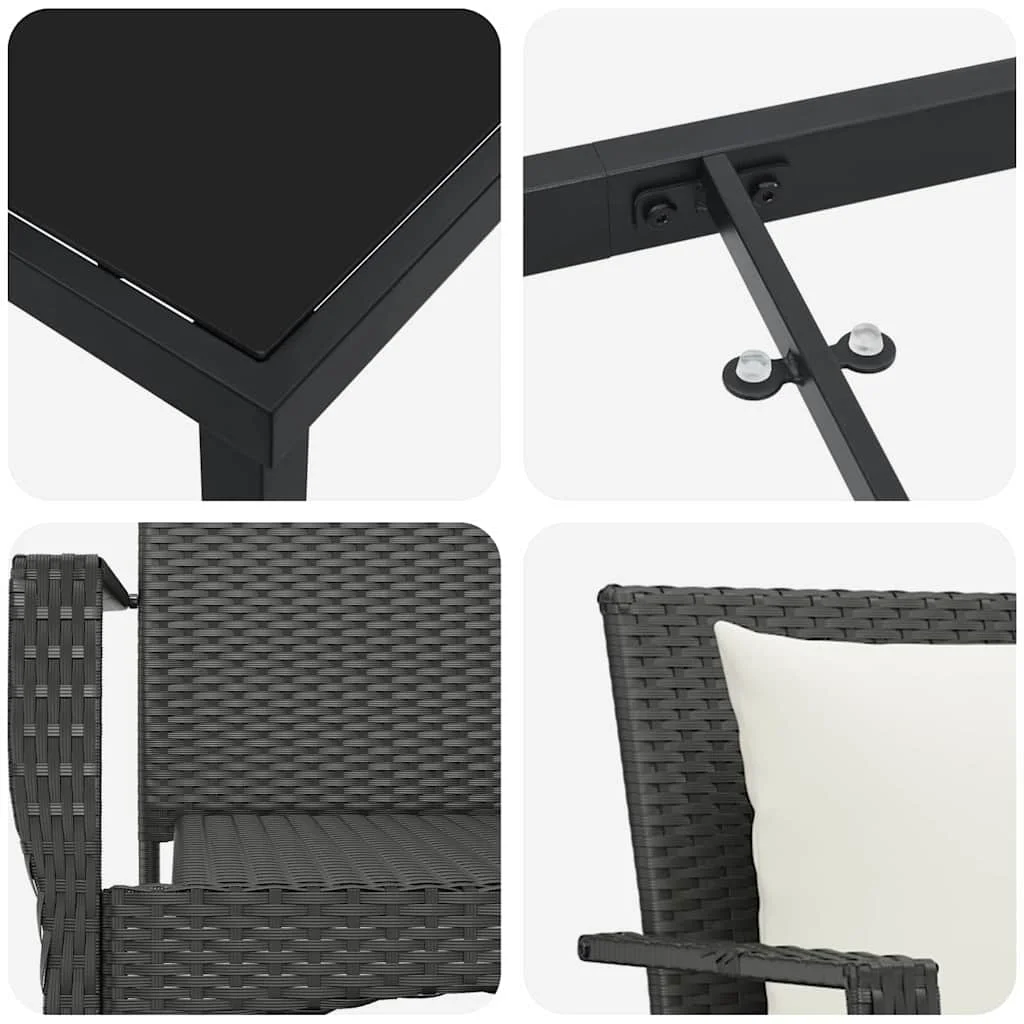 Záhradný jedálenský set s vankúšom 5 pcs Čierna polyratan