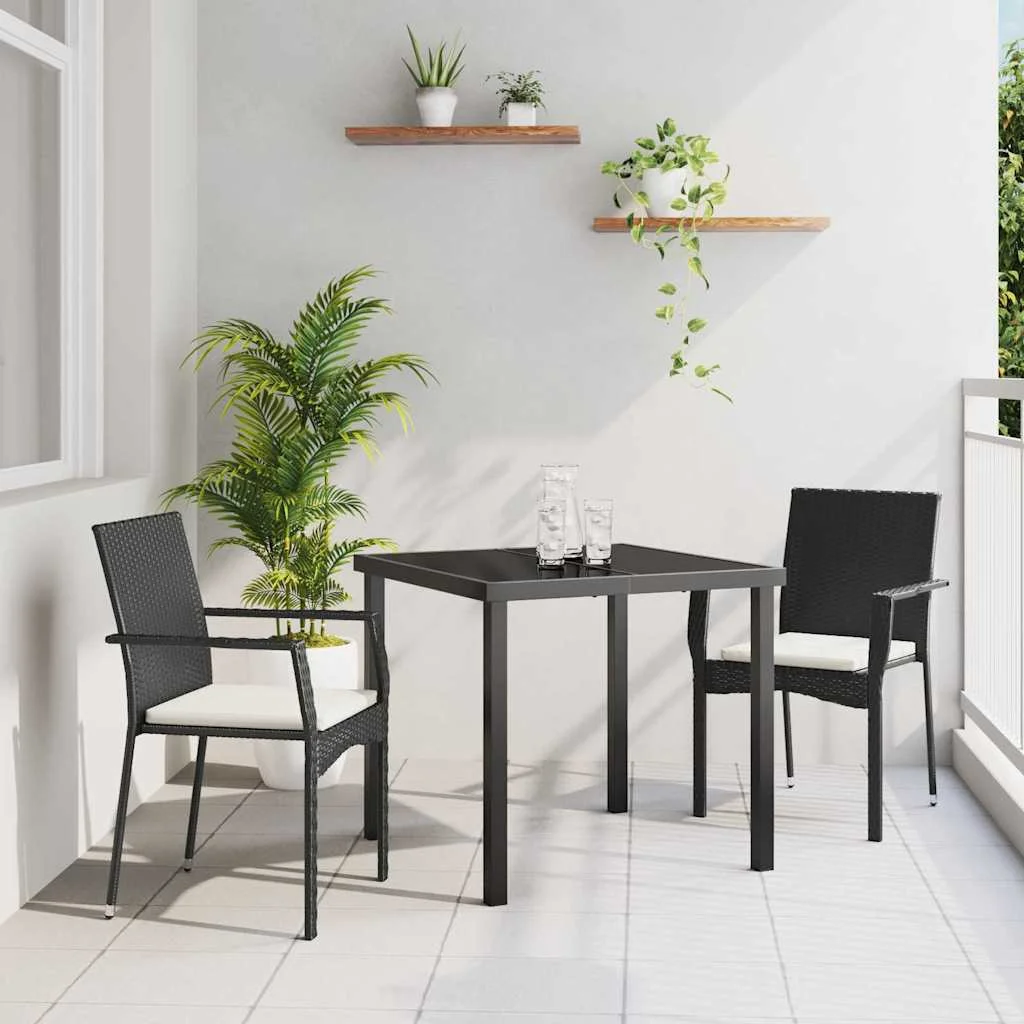 Záhradný jedálenský set s vankúšom 3 pcs Čierna polyratan