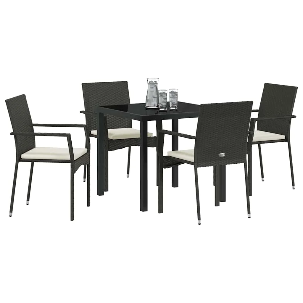 Záhradný jedálenský set s vankúšom 5 pcs Čierna polyratan
