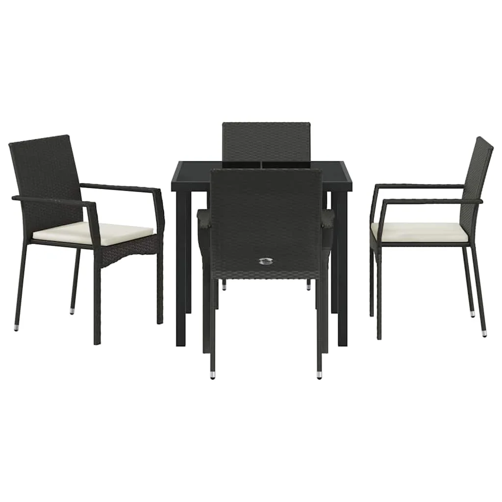 Záhradný jedálenský set s vankúšom 5 pcs Čierna polyratan
