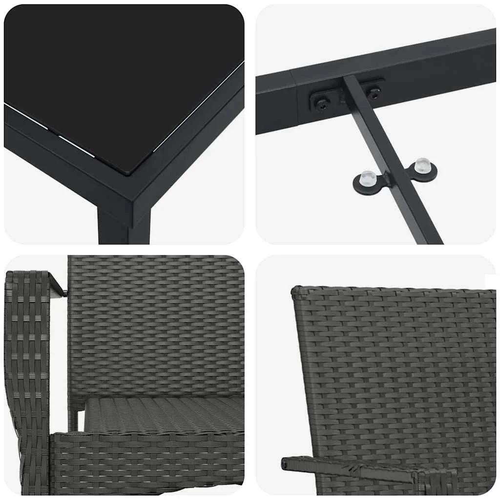 Záhradný jedálenský set s vankúšom 5 pcs Čierna polyratan