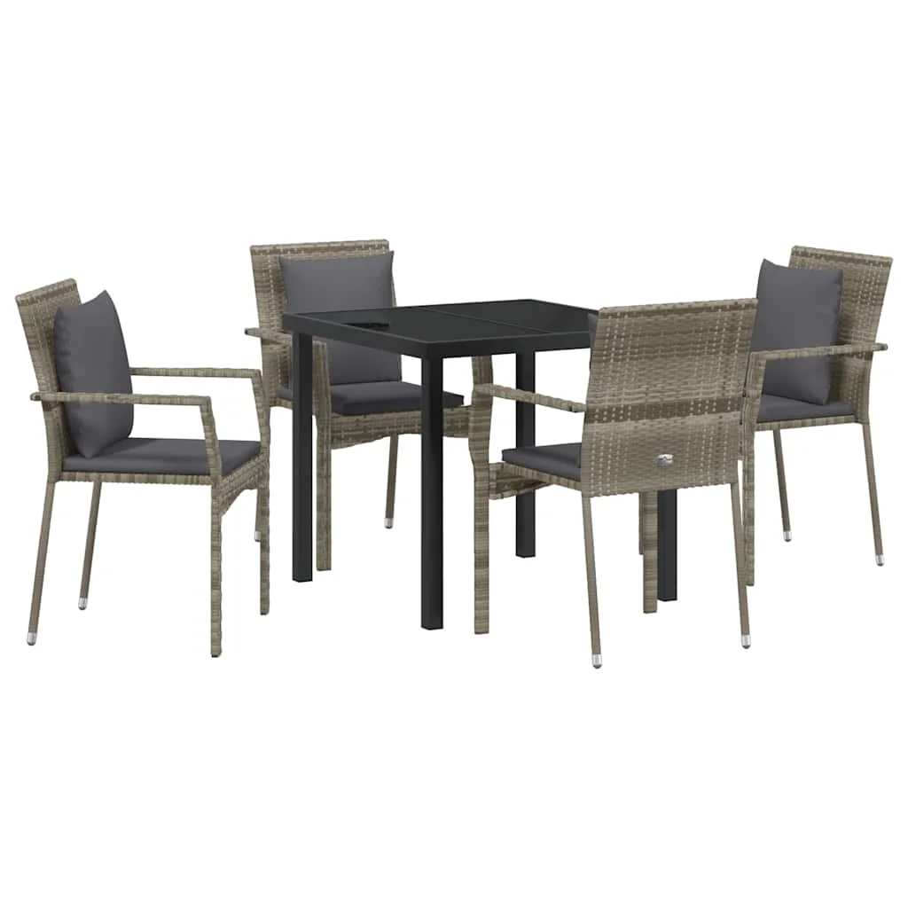 Záhradný jedálenský set s vankúšom 5 pcs Sivá polyratan