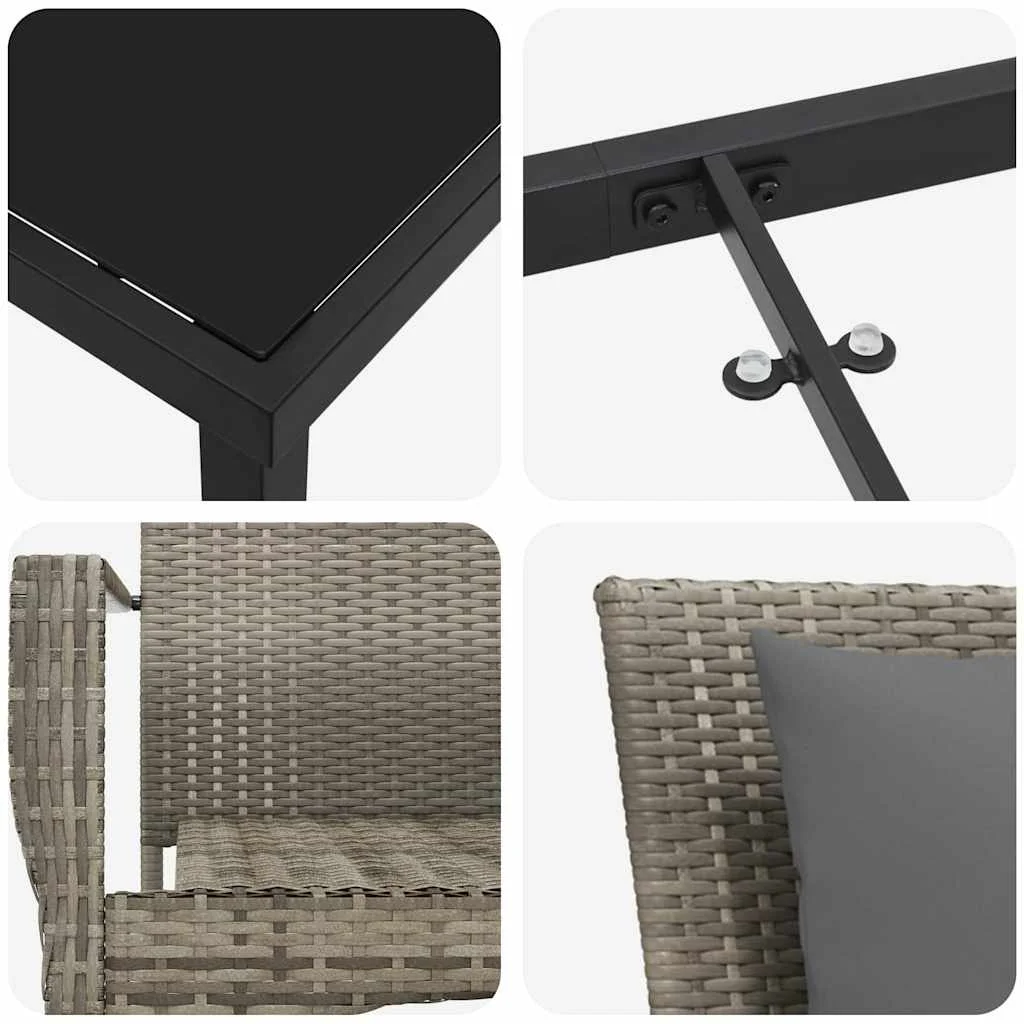 Záhradný jedálenský set s vankúšom 5 pcs Sivá polyratan