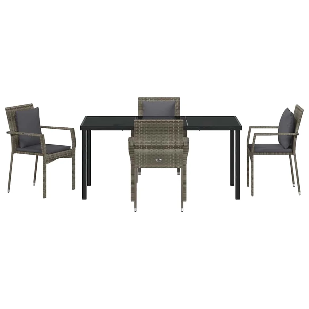 Záhradný jedálenský set s vankúšom 5 pcs Sivá polyratan