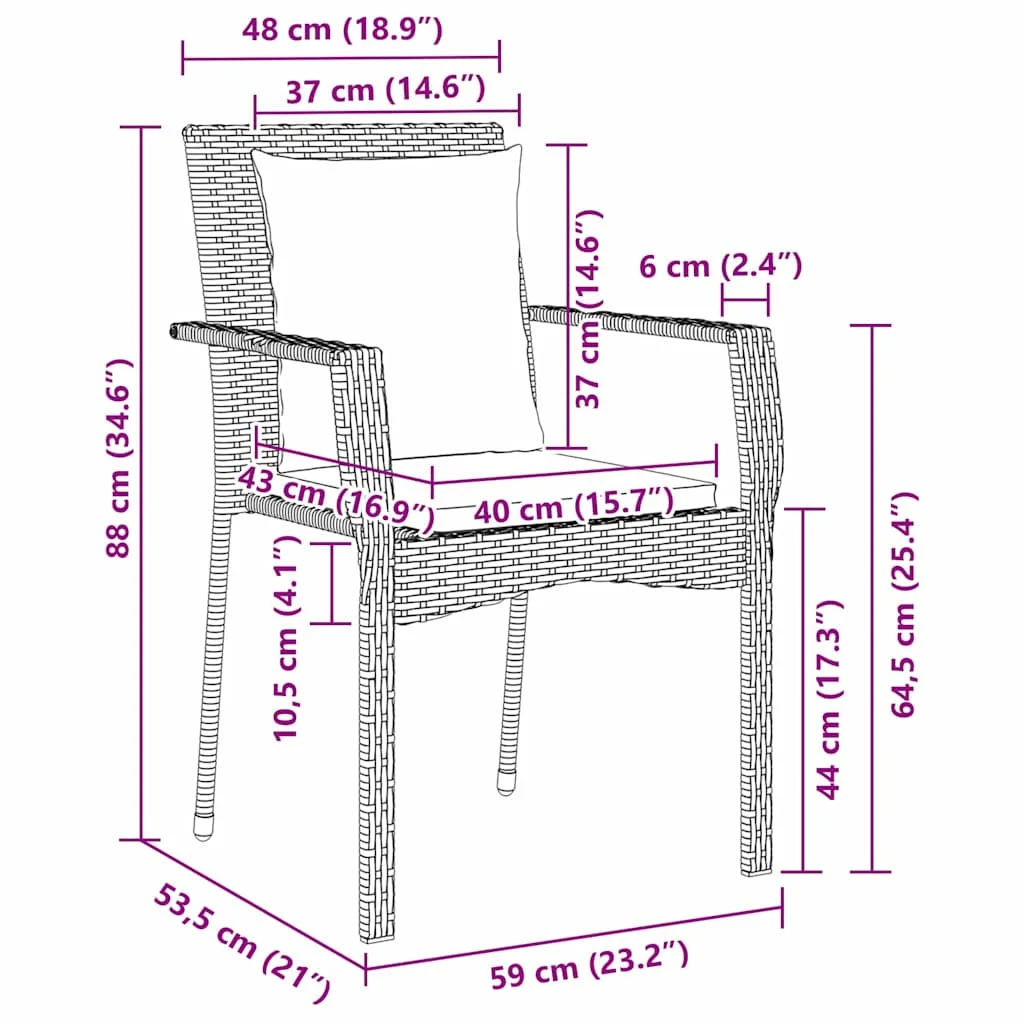 Záhradný jedálenský set s vankúšom 7 pcs Sivá polyratan