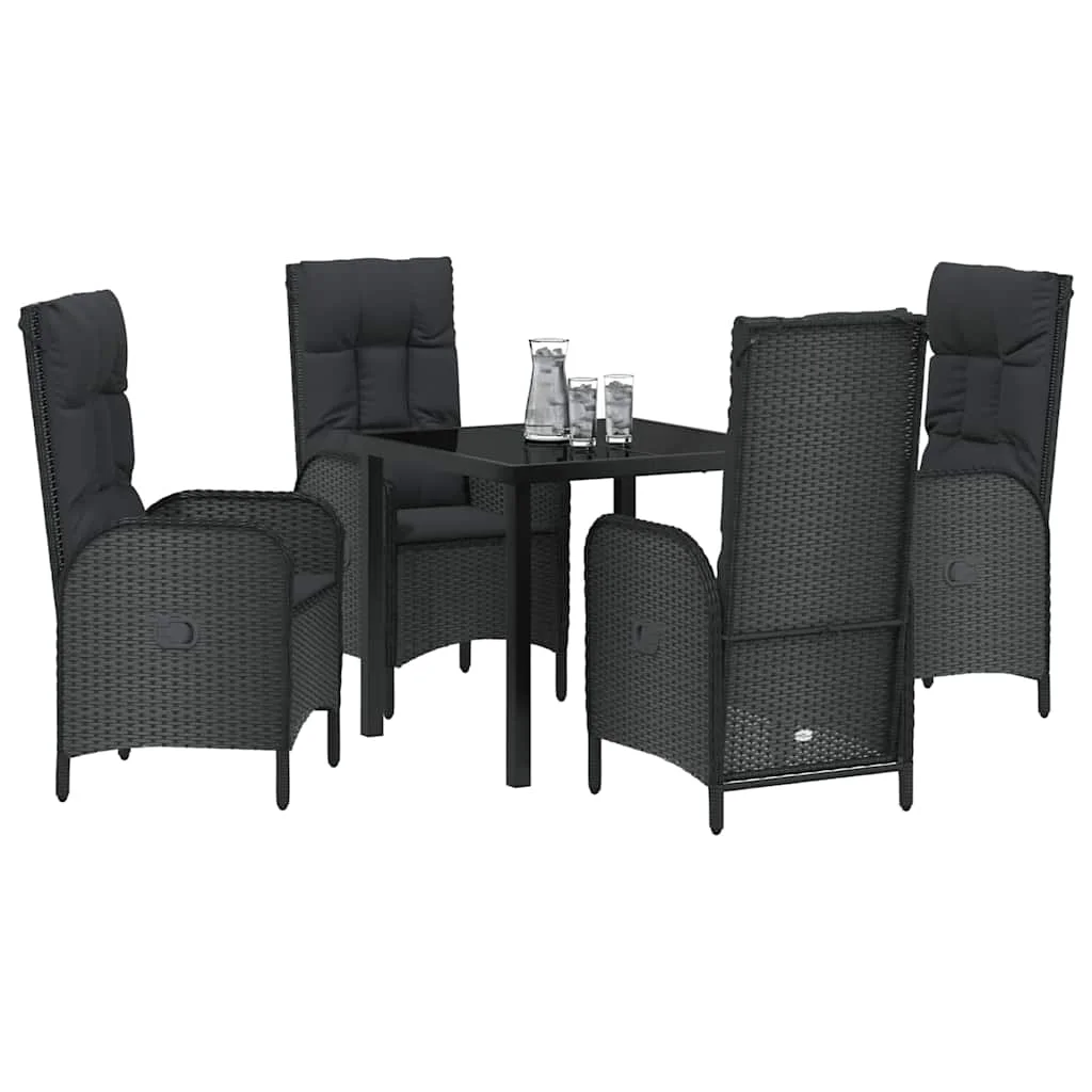 Záhradný jedálenský set s vankúšom 5 pcs Čierna polyratan