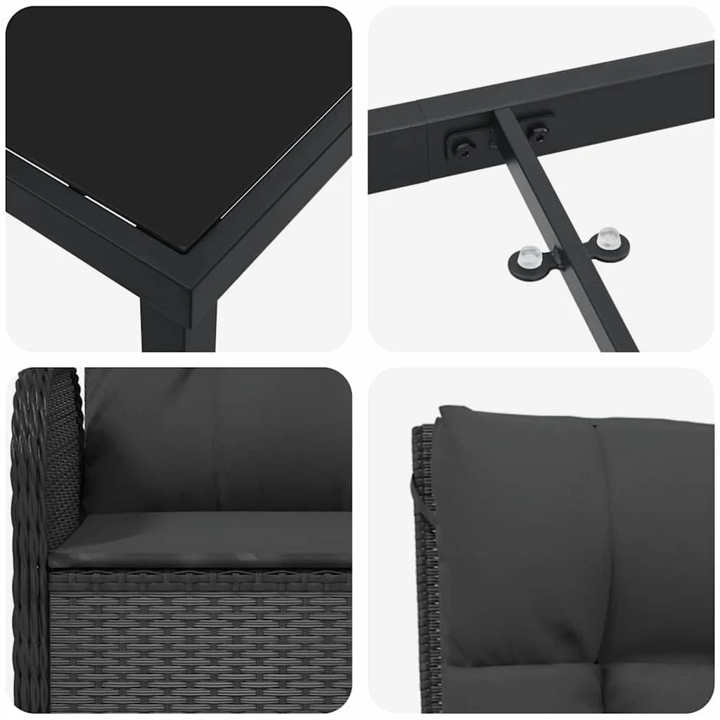 Záhradný jedálenský set s vankúšom 5 pcs Čierna polyratan
