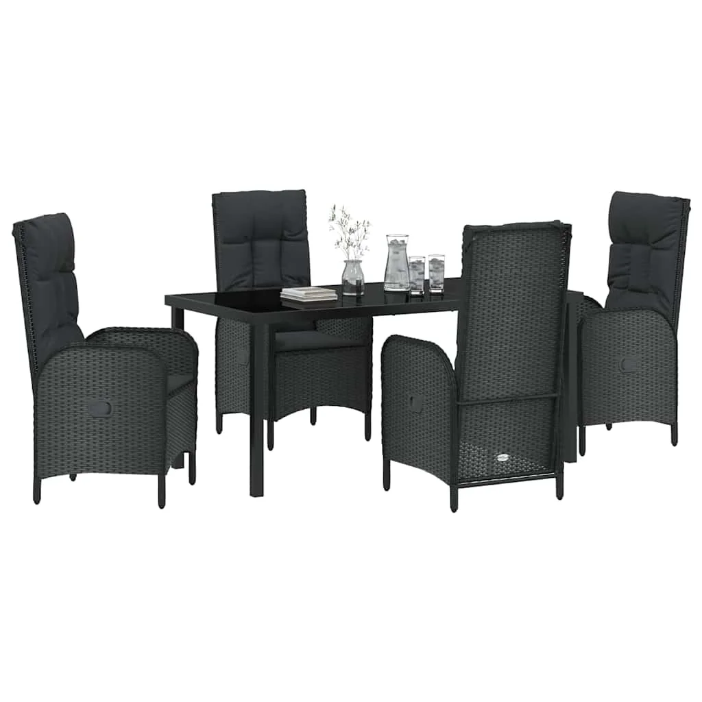 Záhradný jedálenský set s vankúšom 5 pcs Čierna polyratan
