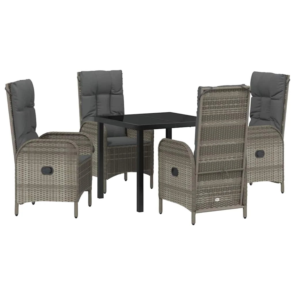 Záhradný jedálenský set s vankúšom 5 pcs Sivá polyratan
