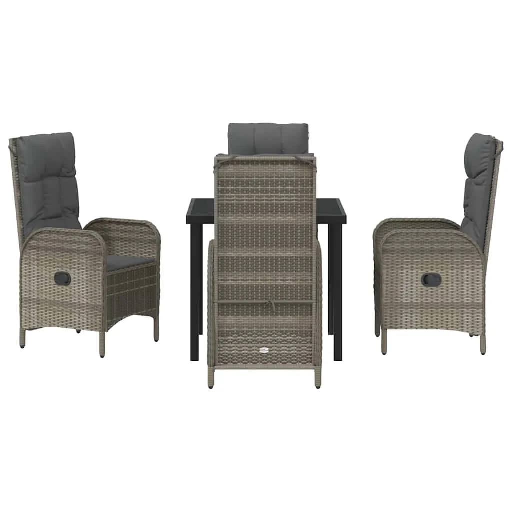 Záhradný jedálenský set s vankúšom 5 pcs Sivá polyratan