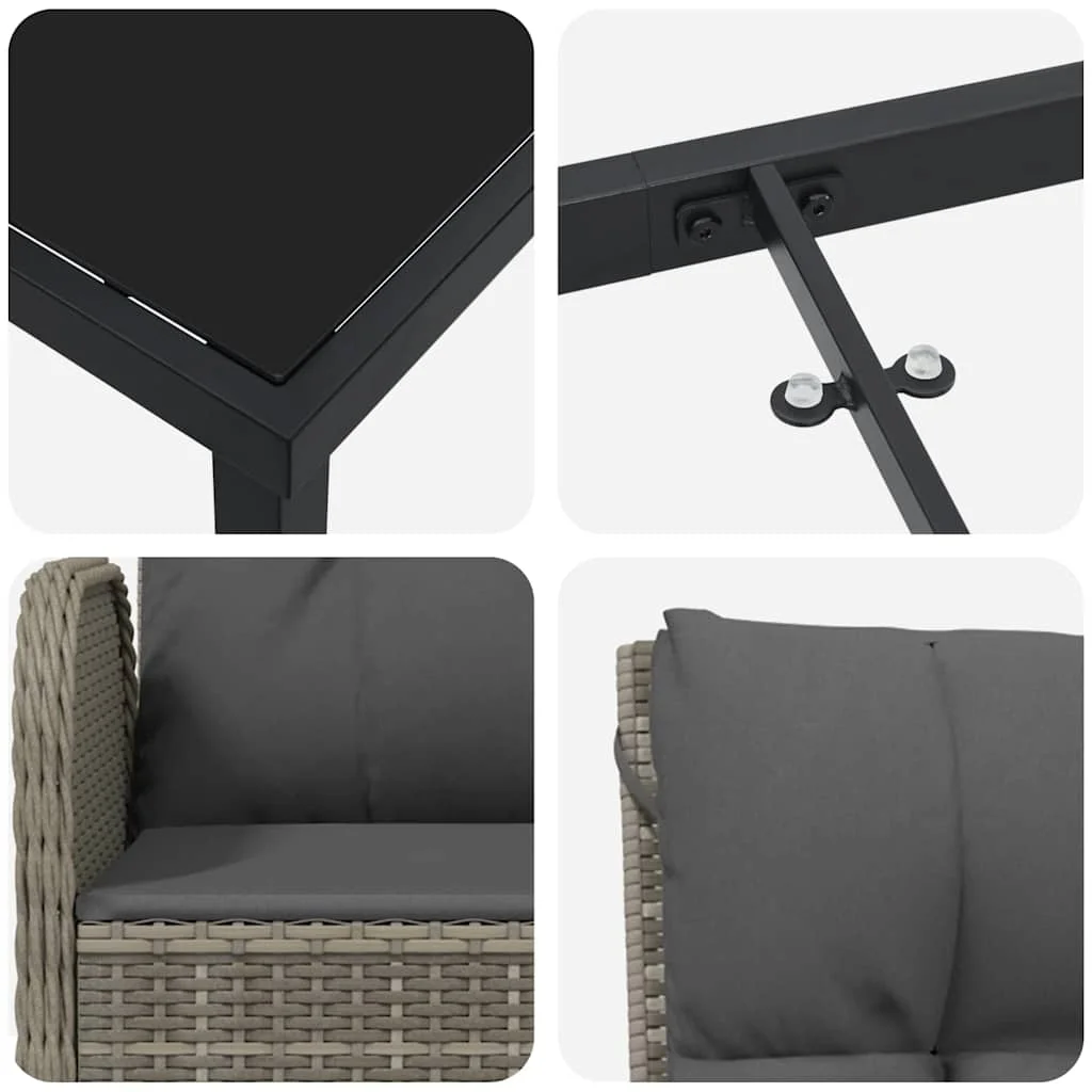 Záhradný jedálenský set s vankúšom 5 pcs Sivá polyratan