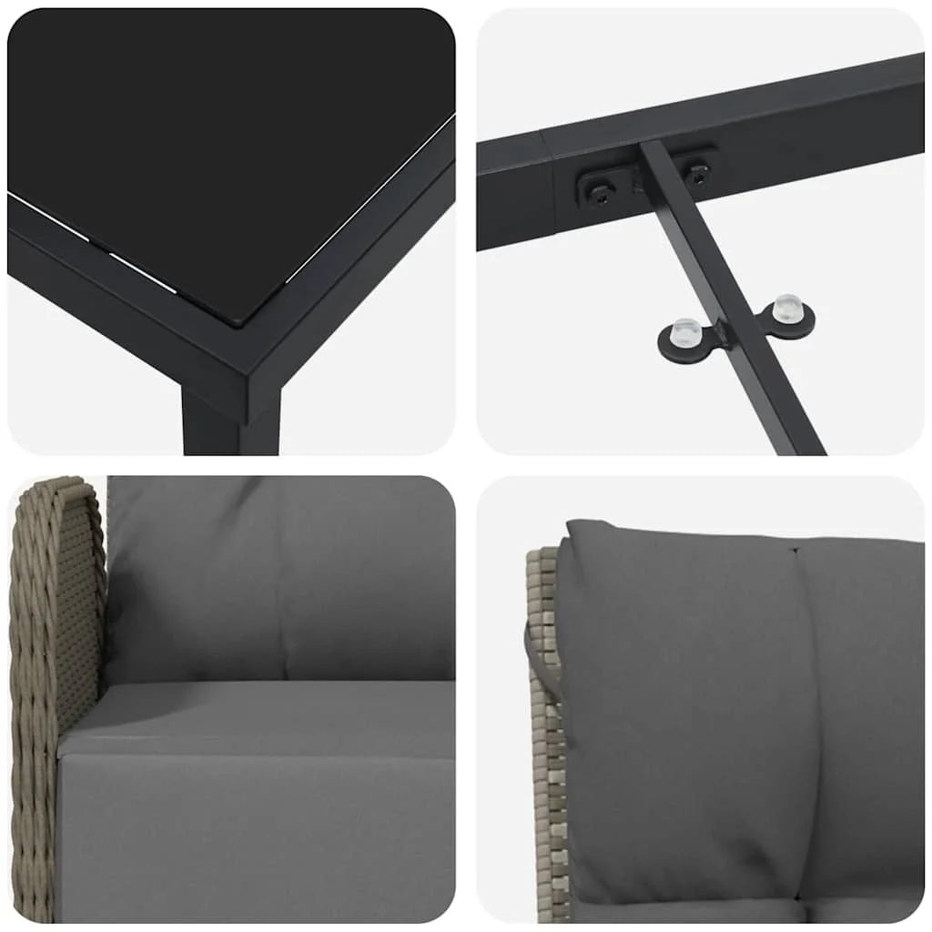 Záhradný jedálenský set s vankúšom 5 pcs Sivá polyratan