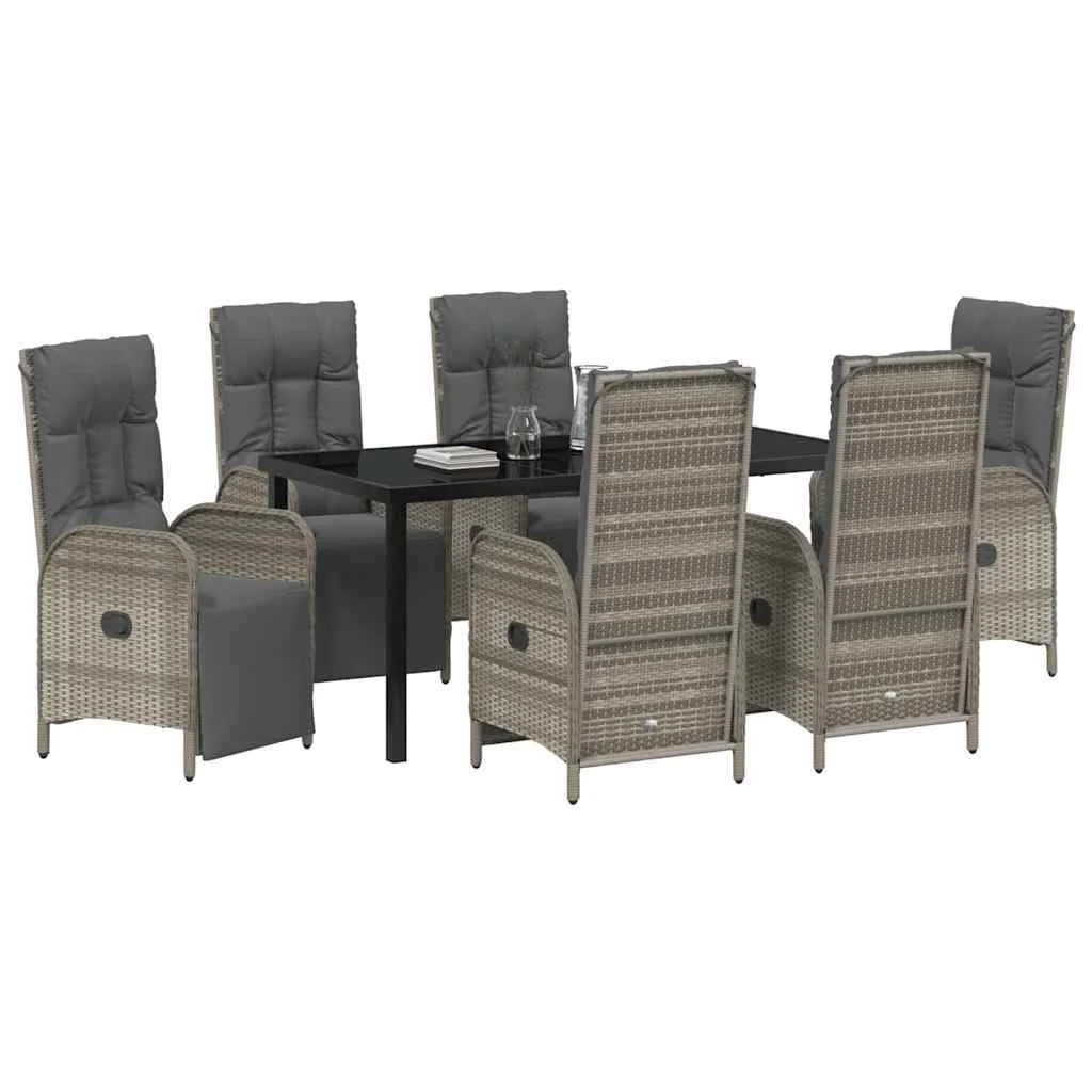 Záhradný jedálenský set s vankúšom 7 pcs Sivá polyratan