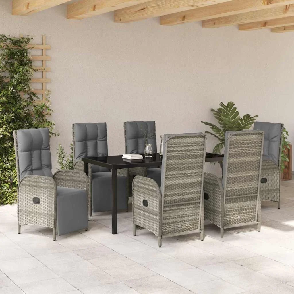 Záhradný jedálenský set s vankúšom 7 pcs Sivá polyratan
