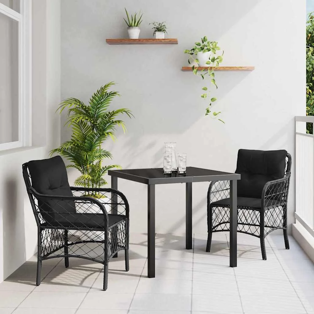 Záhradný jedálenský set s vankúšom 3 pcs Čierna polyratan