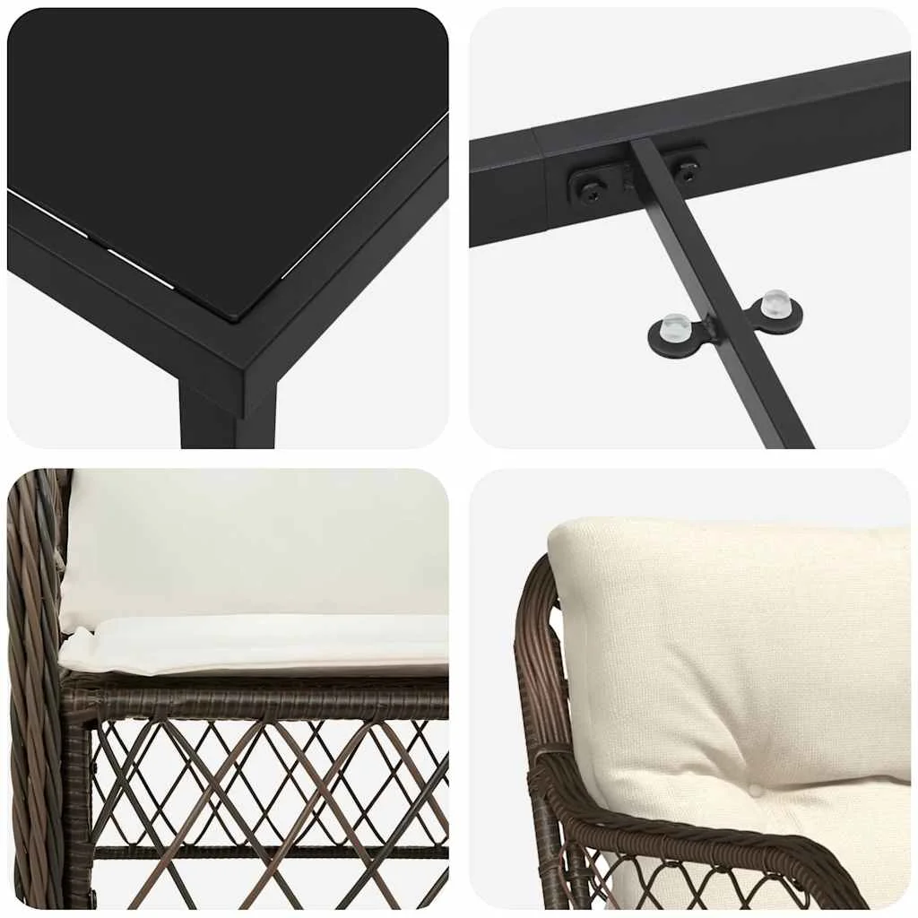 Záhradný jedálenský set s vankúšom 5 pcs Hnedá polyratan