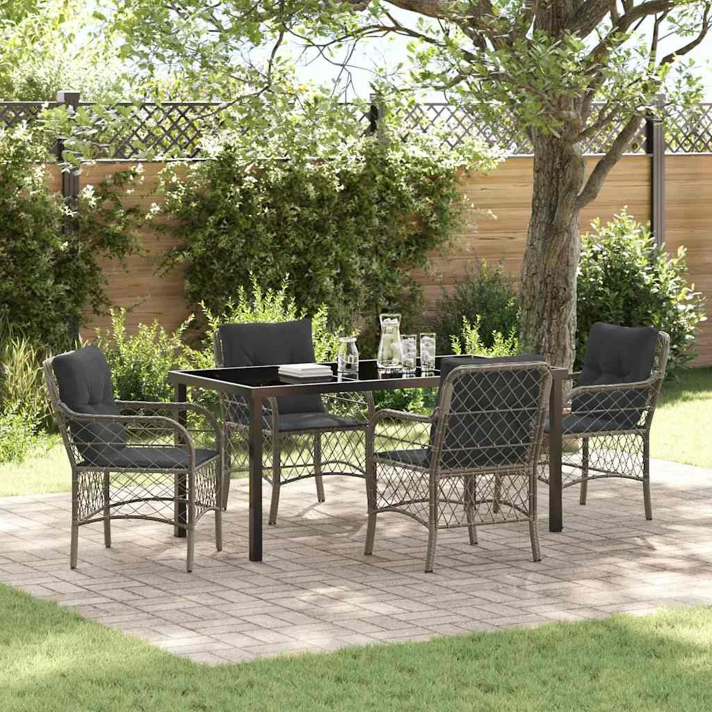 Záhradný jedálenský set s vankúšom 5 pcs Sivá polyratan