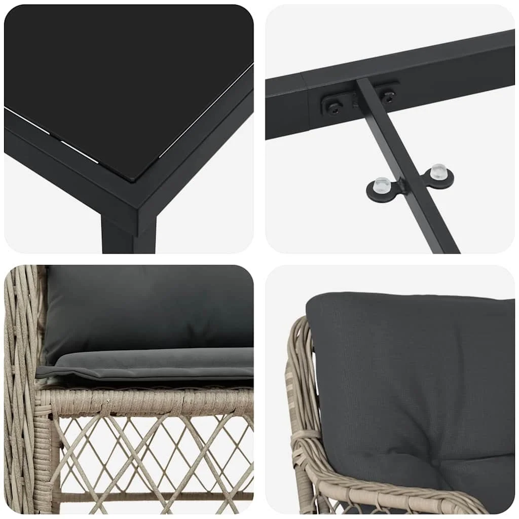 Záhradný jedálenský set s vankúšom 5 pcs Svetlosivá polyratan