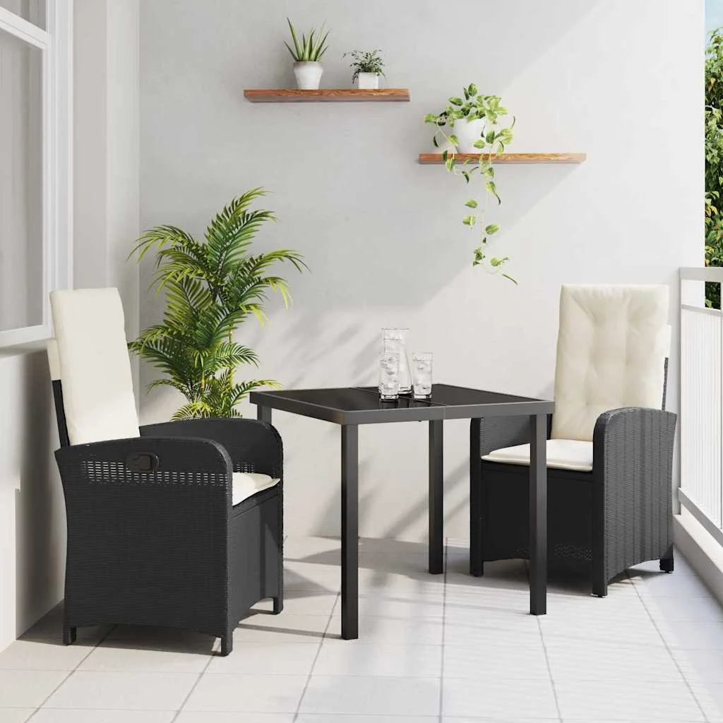 Záhradný jedálenský set s vankúšom 3 pcs Čierna polyratan