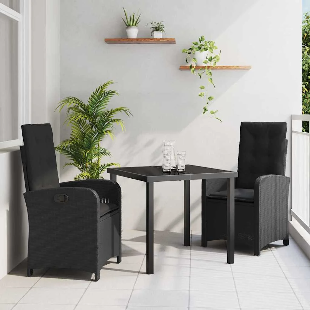 Záhradný jedálenský set s vankúšom 3 pcs Čierna polyratan