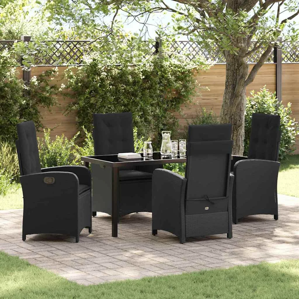 Záhradný jedálenský set s vankúšom 5 pcs Čierna polyratan