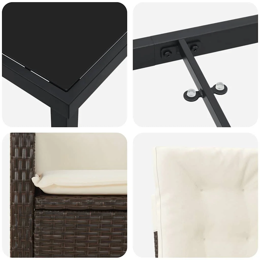 Záhradný jedálenský set s vankúšom 5 pcs Hnedá polyratan