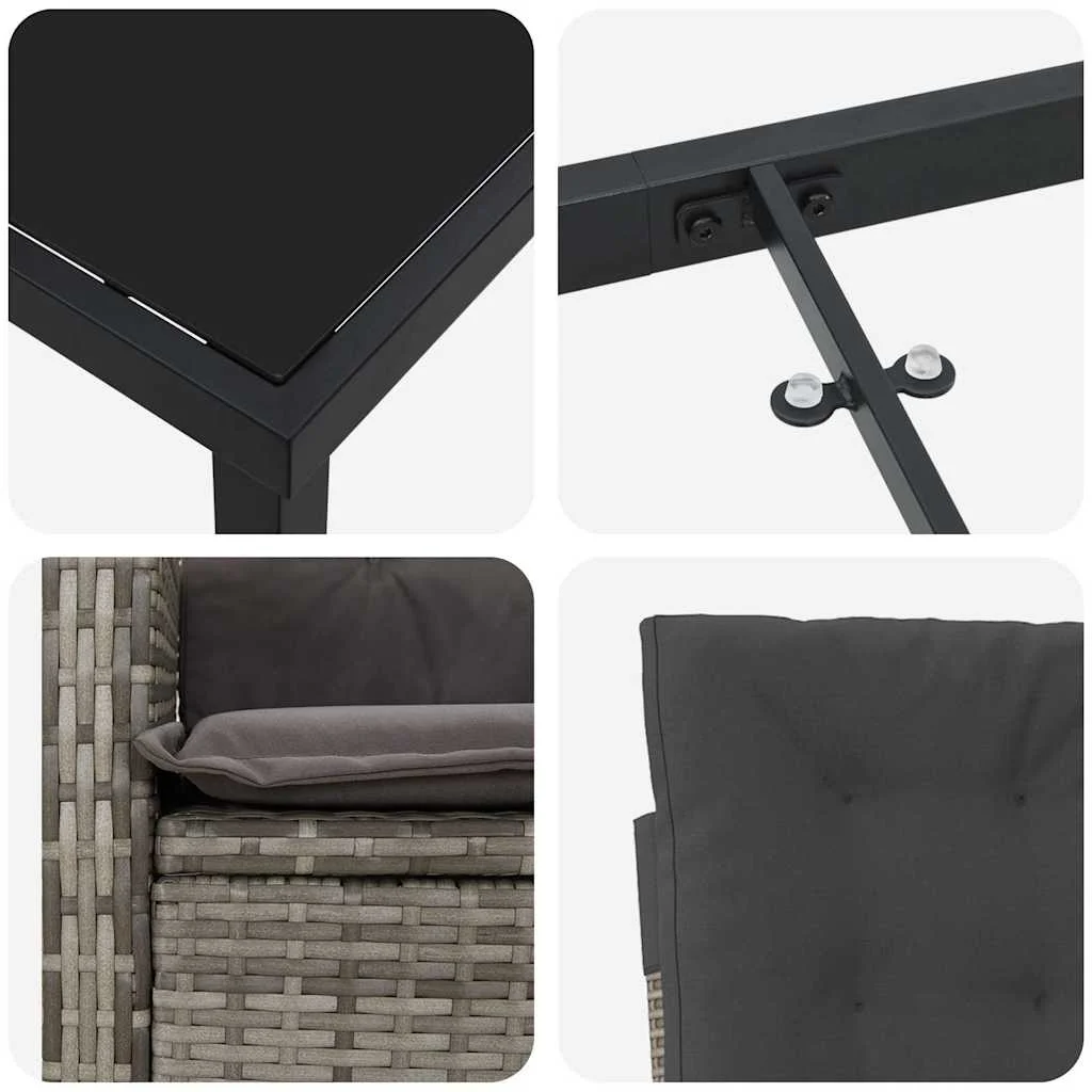 Záhradný jedálenský set s vankúšom 7 pcs Sivá polyratan