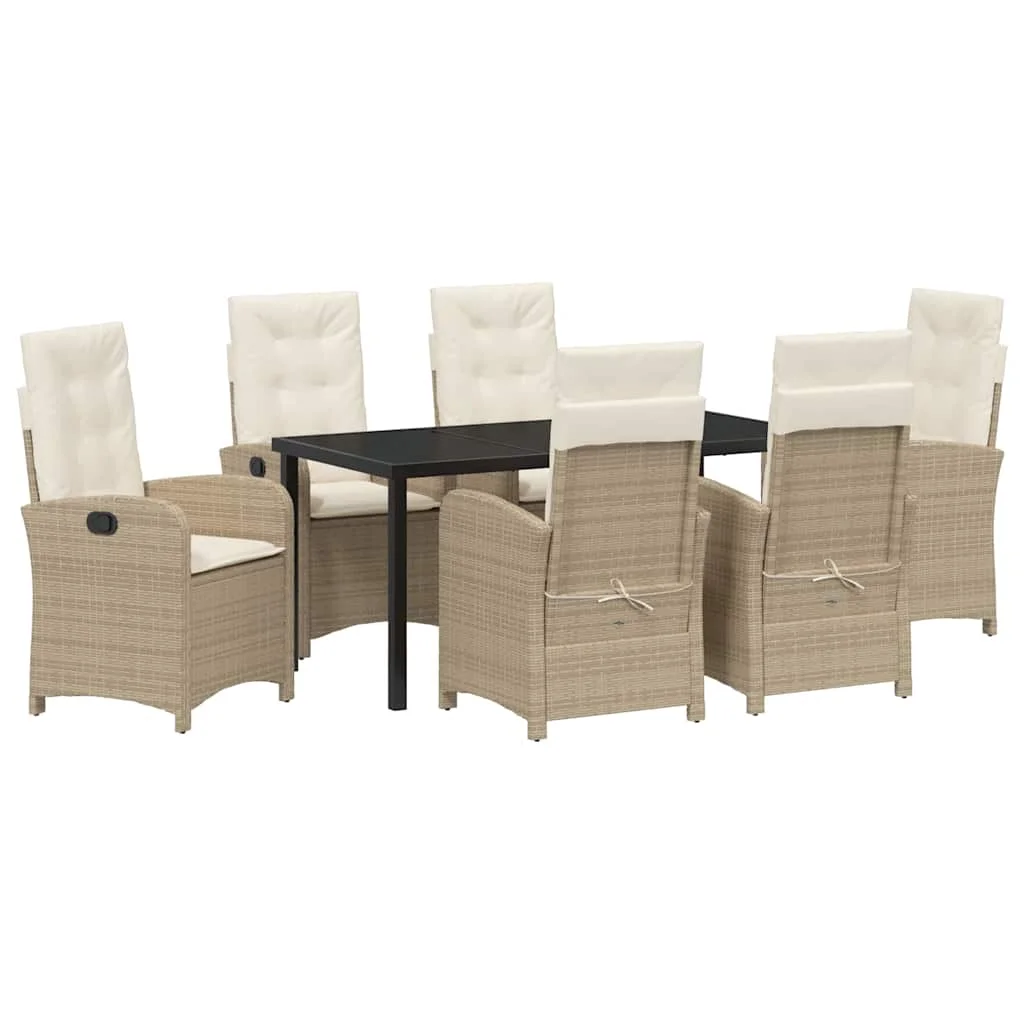 Záhradný jedálenský set s vankúšom 7 pcs Béžová polyratan