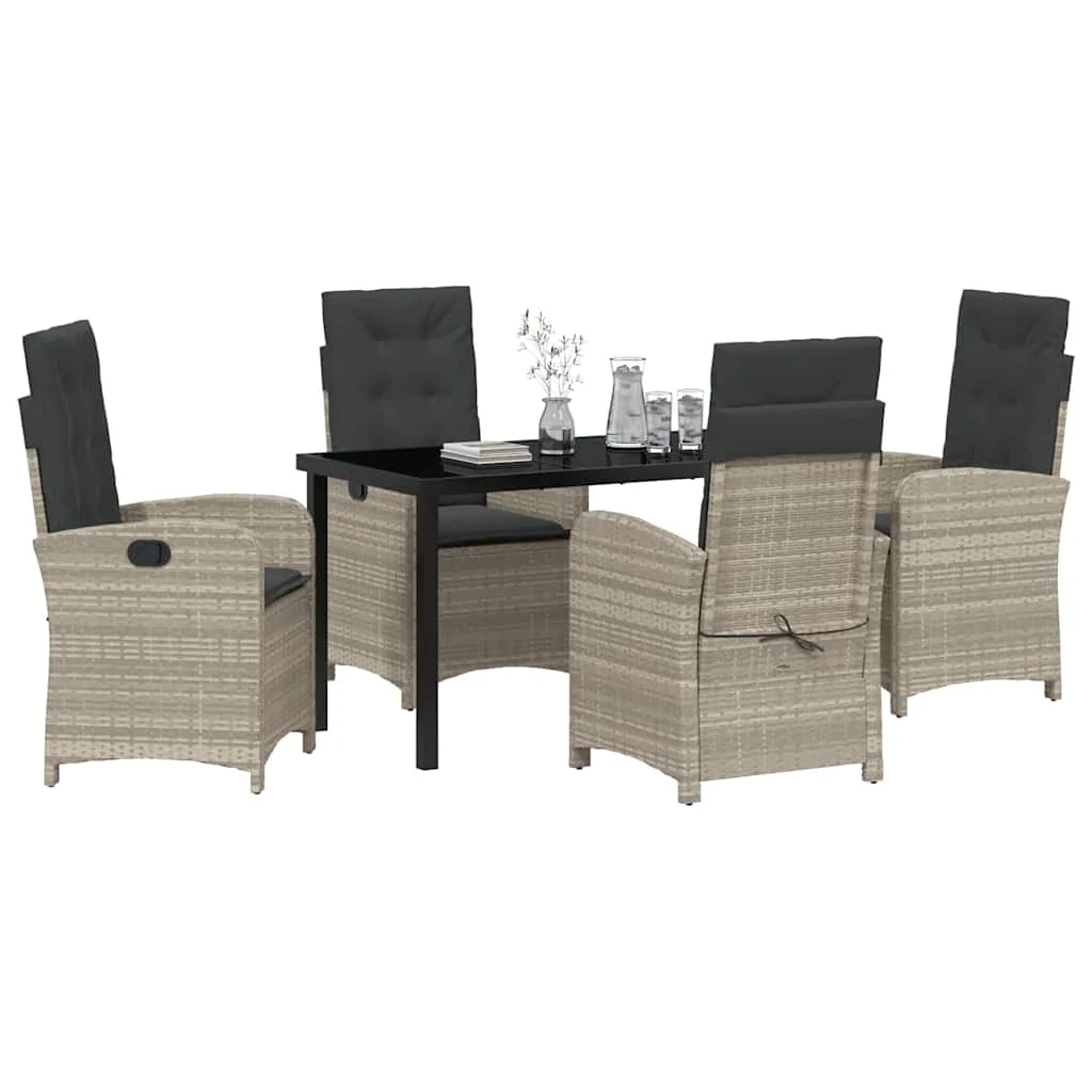 Záhradný jedálenský set s vankúšom 5 pcs Svetlosivá polyratan