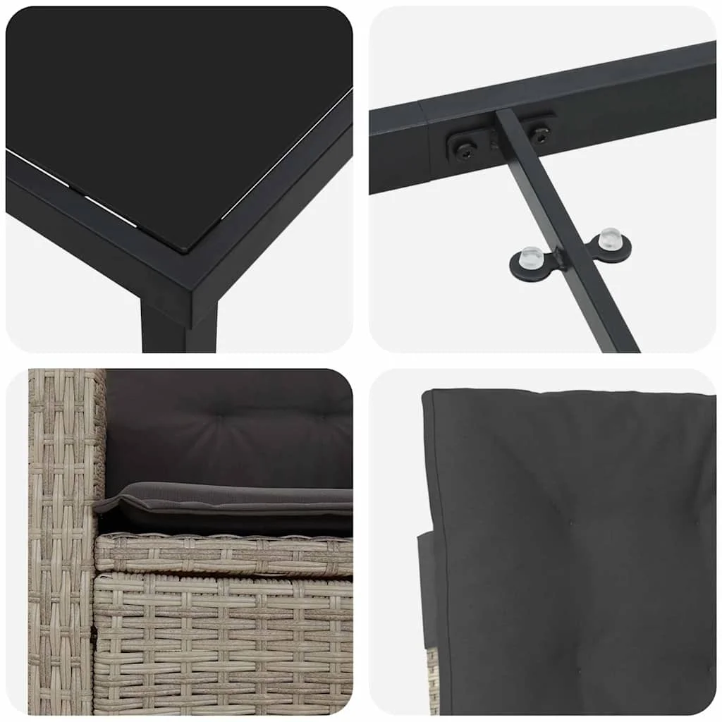 Záhradný jedálenský set s vankúšom 5 pcs Svetlosivá polyratan