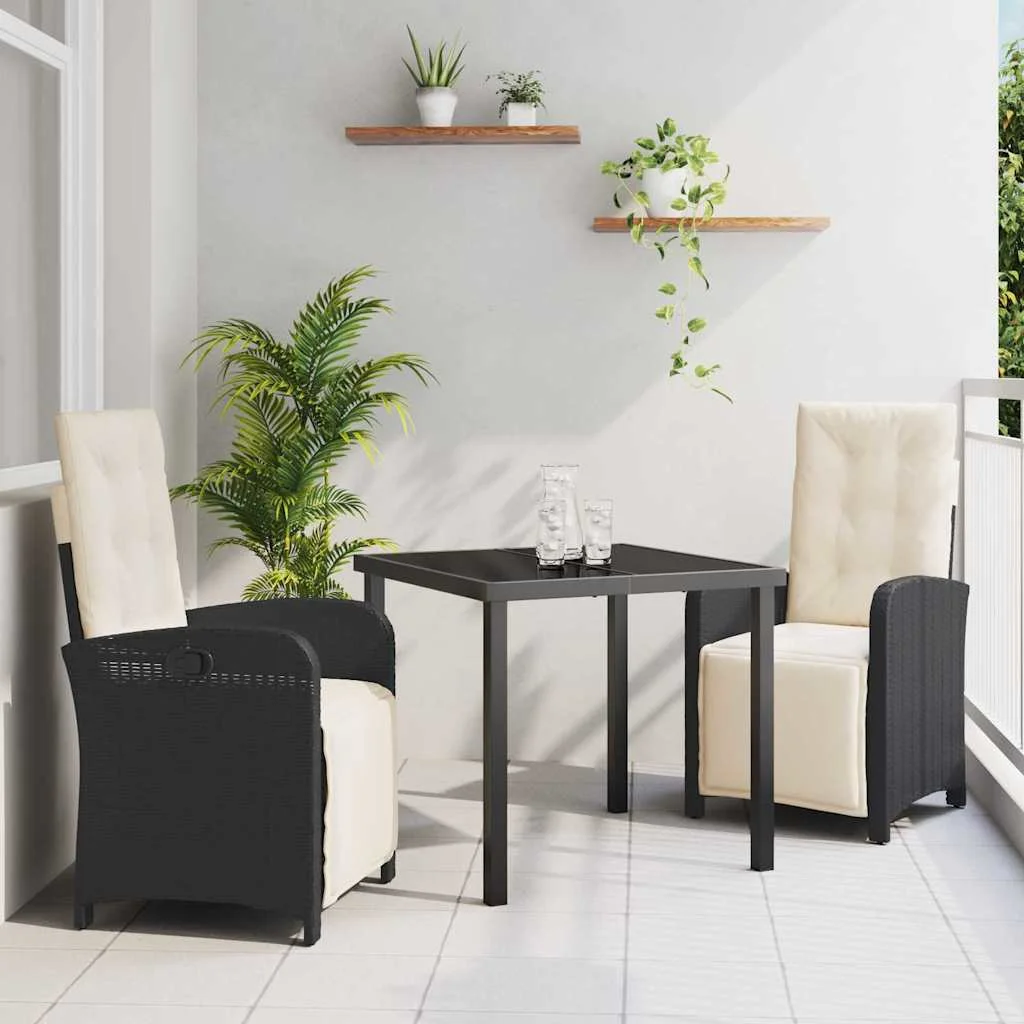 Záhradný jedálenský set 3 pcs Čierna polyratan