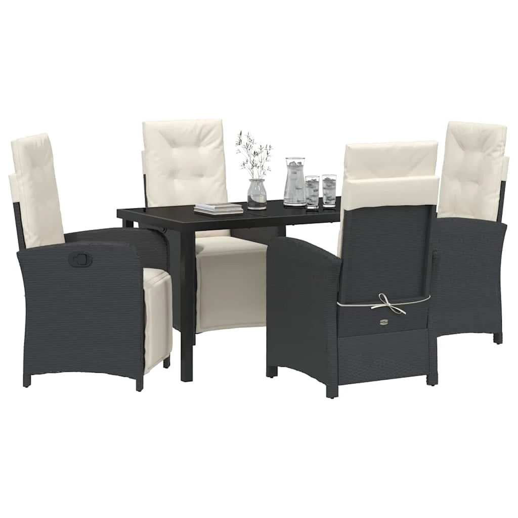 Záhradný jedálenský set s vankúšom 5 pcs Čierna polyratan