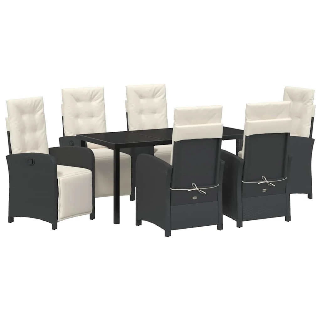 Záhradný jedálenský set s vankúšom 7 pcs Čierna polyratan